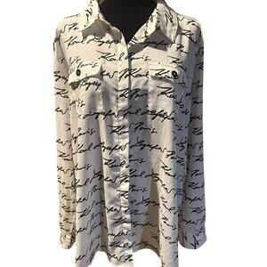 Karl Lagerfeld Signature Logo White Black Blouse XL